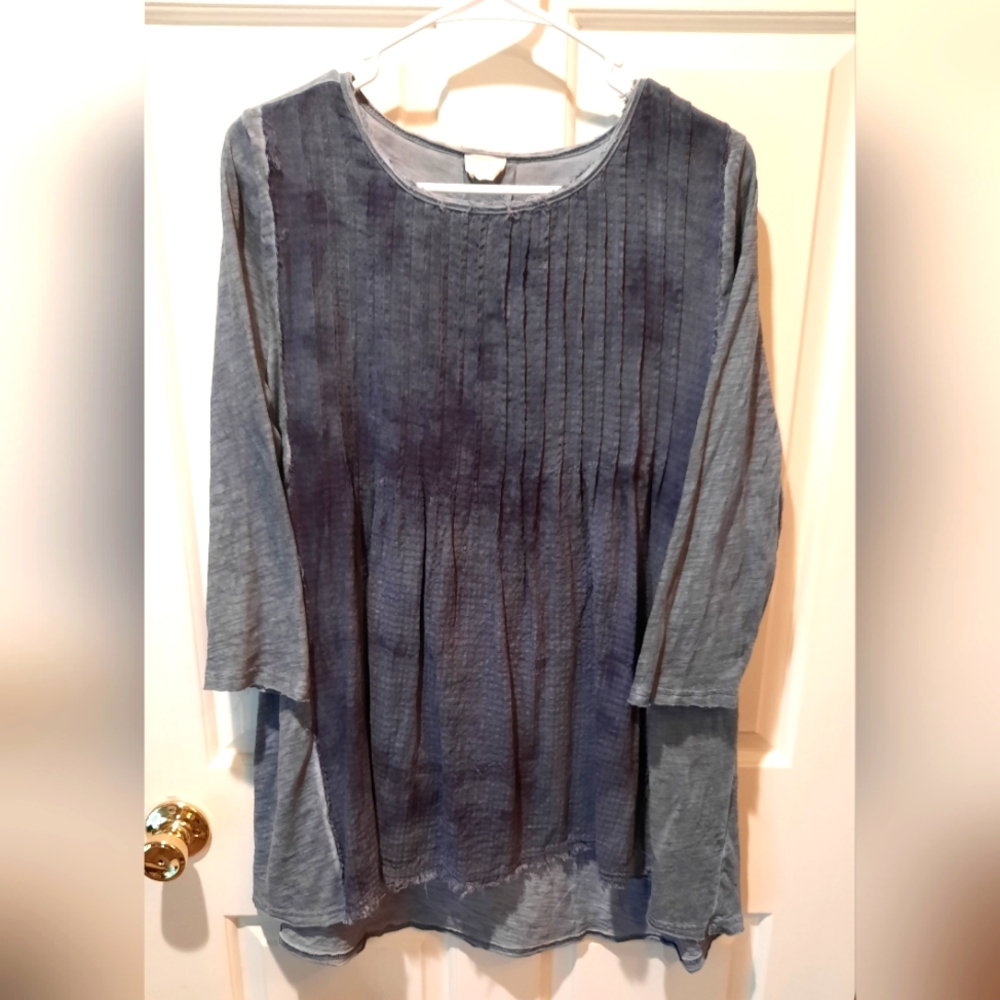 Hyku Tunic Womans Small Blue 3/4 Sleeve Cotton Bohemian Hippie Casual